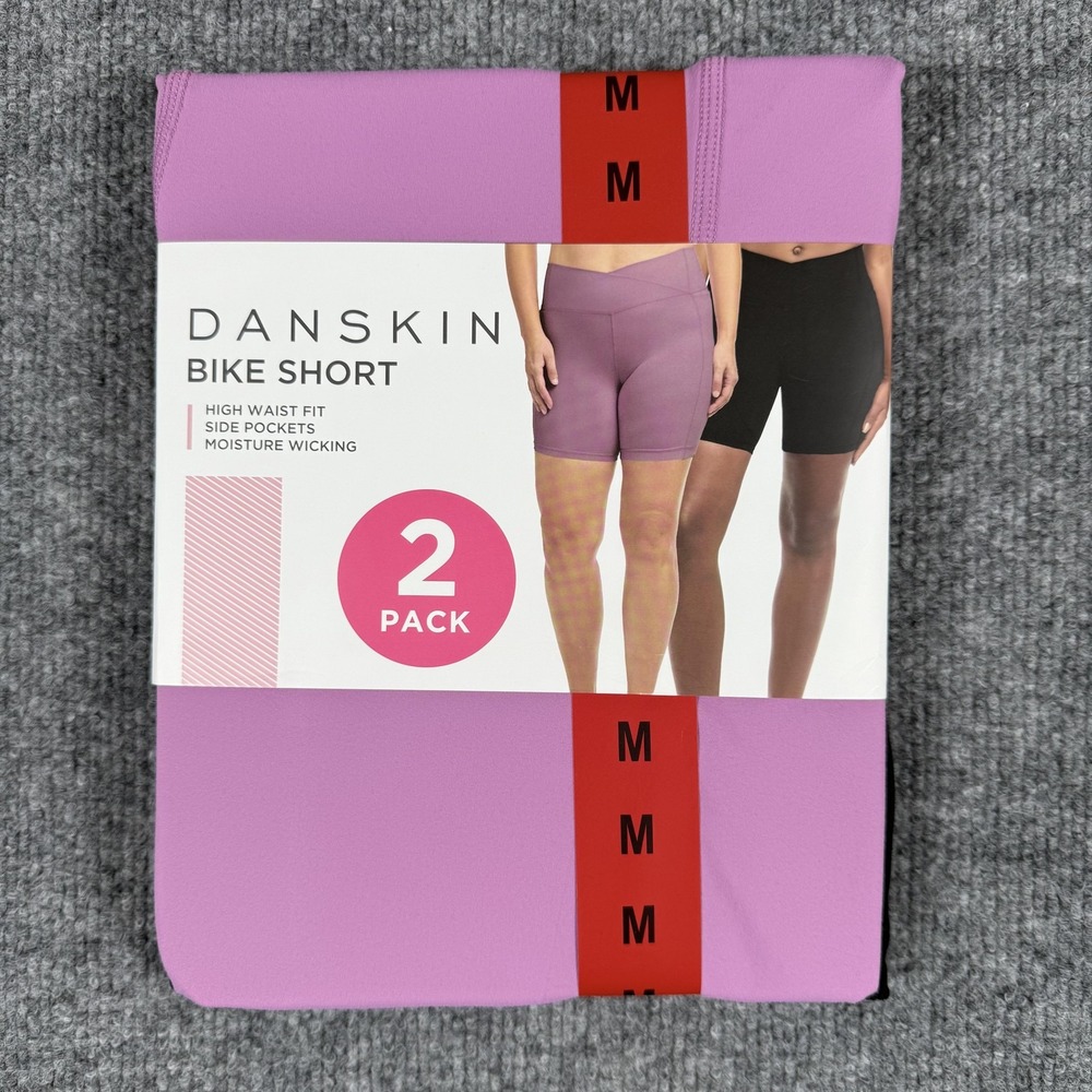 Danskin Bike Shorts Womens Medium High Waist 2 Pack‎ Moisture Wicking Athletic